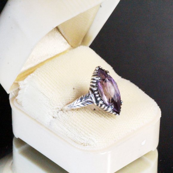 Kabana Southwestern Signed Sterling Silver Amethyst Marquise Cut Ring - Picture 9 of 9